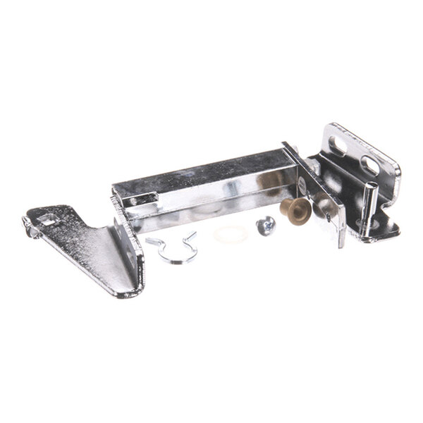 A metallic hinge assembly with a brass bushing and several small hardware components, including washers and a clip, displayed on a white background.