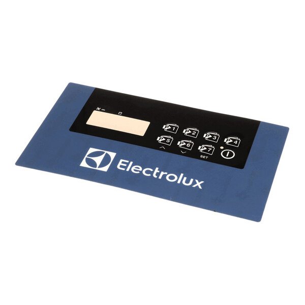 A rectangular adhesive membrane panel with a display window, several labeled buttons, and the Electrolux logo.