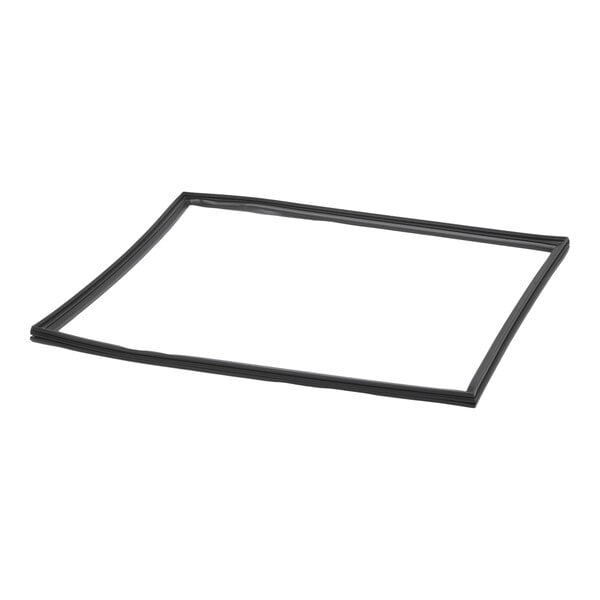 A rectangular black rubber or plastic gasket with slightly rounded edges, lying flat on a white surface.