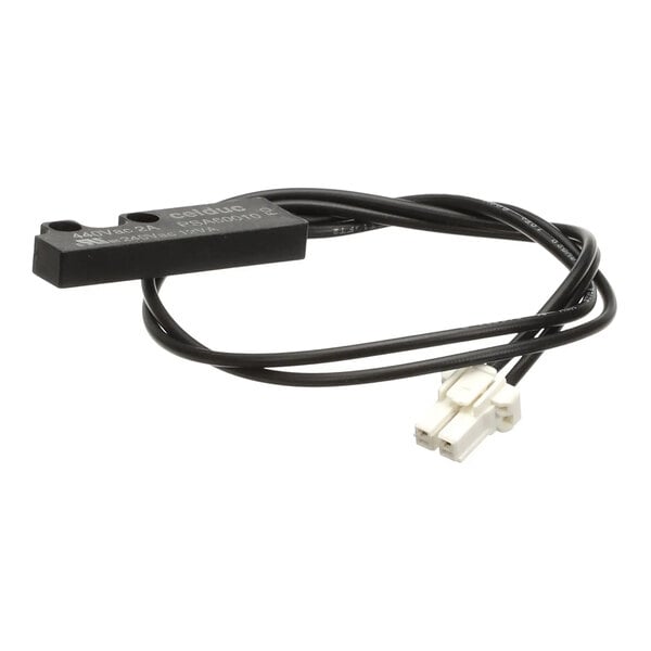 A black cable with a rectangular sensor component on one end and a white plastic connector on the other end.