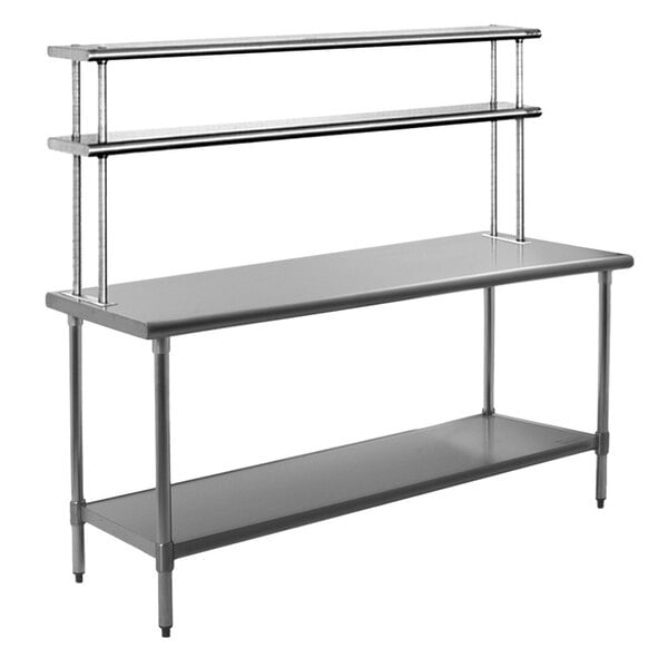 A stainless steel Eagle Group work table with a Flex-Master overshelf.