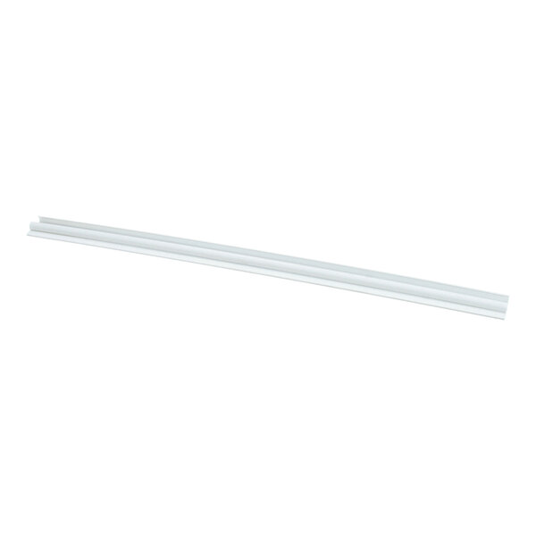 A long, narrow, white plastic strip with a groove running along its length, photographed on a white background.