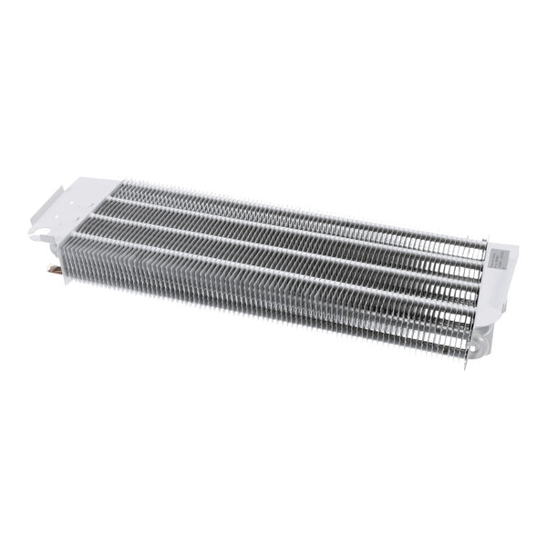 A rectangular metal component with parallel fins and end brackets, resembling a heat exchanger or cooling element.