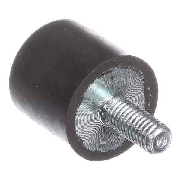 A cylindrical black rubber bumper with a metal threaded stud protruding from one end.
