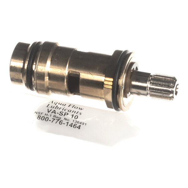 A metallic cylindrical component with grooves, a splined shaft, and a side opening, photographed on a white background.