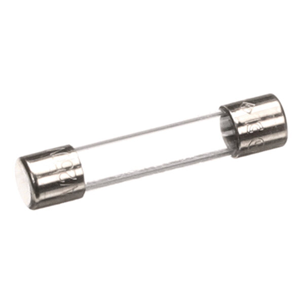 A cylindrical glass fuse with metal caps on both ends.