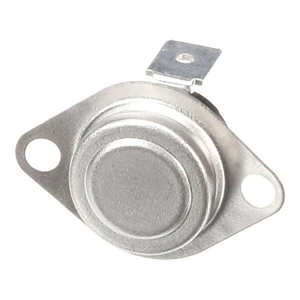 A metallic, round component with two mounting holes and a single flat terminal tab, likely a temperature switch or thermal cutoff.
