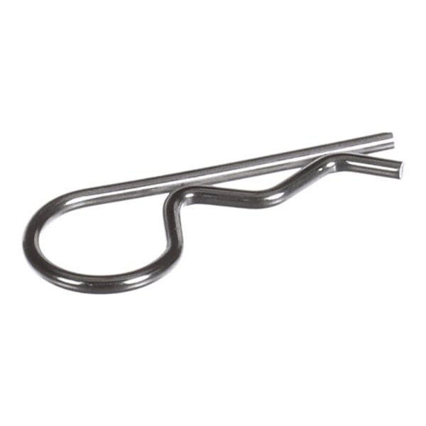 A metal hitch pin clip with a looped end and a bent, wavy section.