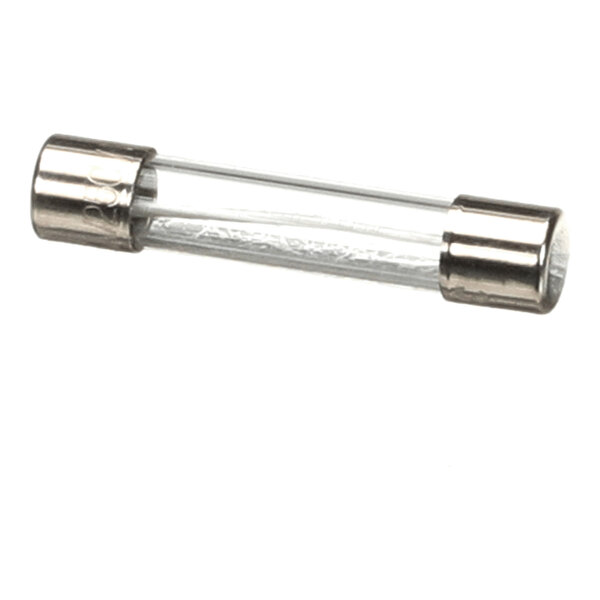 A cylindrical glass fuse with metal caps on both ends.