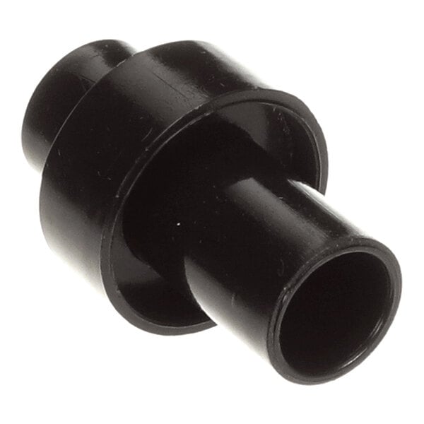 A black cylindrical plastic connector with two different diameter openings and a central flange.
