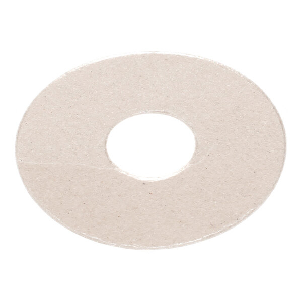 A round, flat, beige disc with a central hole, resembling a washer, made of a thin, paper-like material.