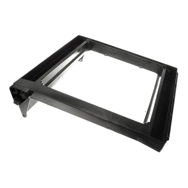 A black rectangular plastic frame with a hollow center and angled edges, likely a component part such as a drain pan.