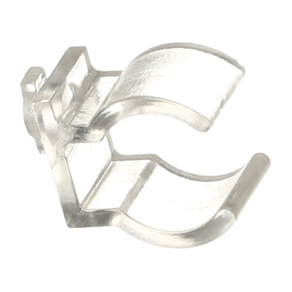 A transparent, curved plastic clip with an open circular shape and a flat mounting base.