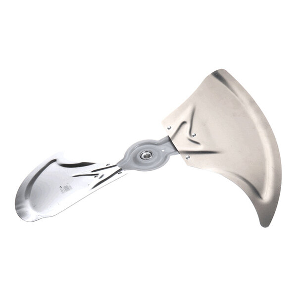 A two-blade metallic fan blade assembly with a central mounting hub.