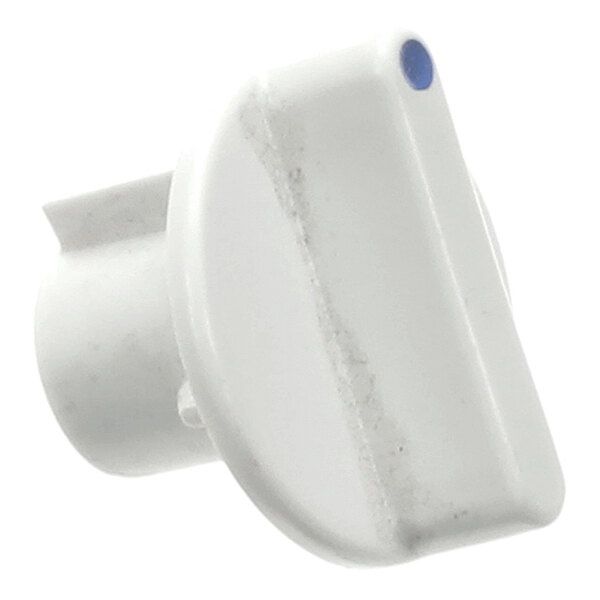 A white plastic knob with a blue dot on the end, shown against a plain background.