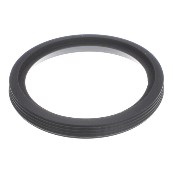 A black circular gasket with a transparent inner ring, likely made of rubber or a similar material.
