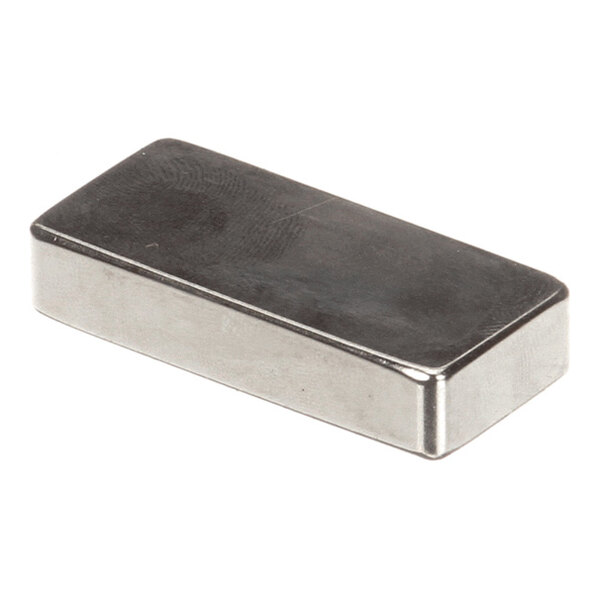 A rectangular, silver-colored metallic object with smooth, rounded edges.