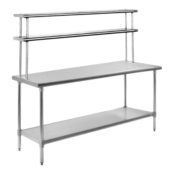 A stainless steel Eagle Group work table with a Flex-Master overshelf.