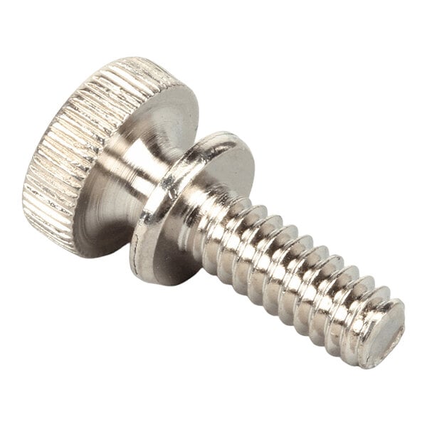 A metal thumb screw with a knurled head and threaded shaft.