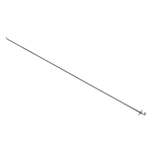 A long, thin metallic rod with a small attachment at one end, photographed on a white background.