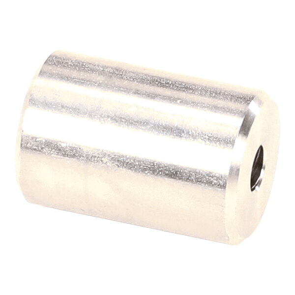A cylindrical metallic spacer with a central hole, featuring a smooth and shiny surface.