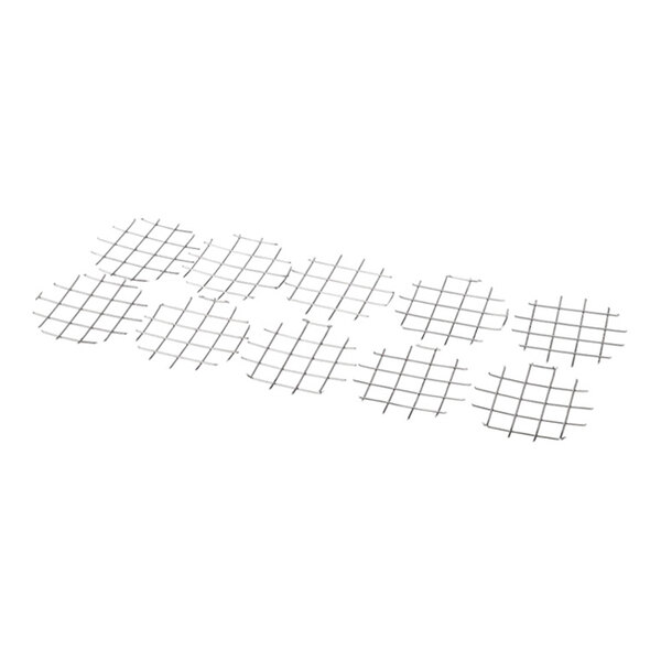 Ten round metal mesh screens with a grid pattern are arranged on a white background.
