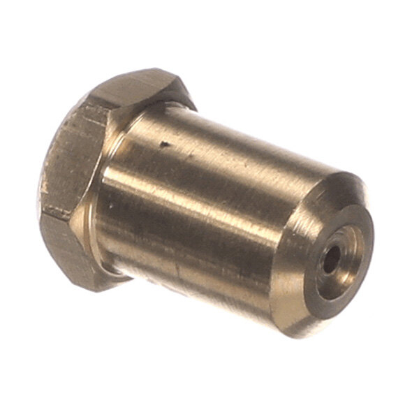 A metallic cylindrical component with a hexagonal base and a small central hole at one end.