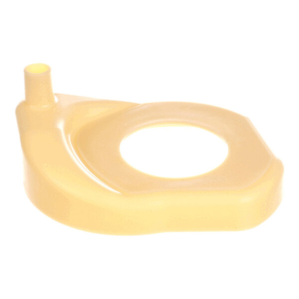 A beige, plastic, circular component with a central hole and a small cylindrical spout on one side, likely a drain pan part.