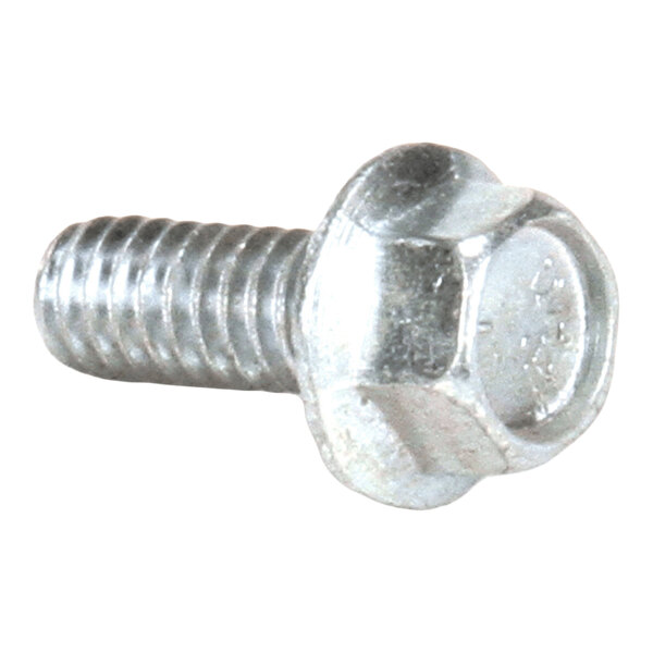 A metallic hex head screw with a partially threaded shaft and a built-in washer flange.