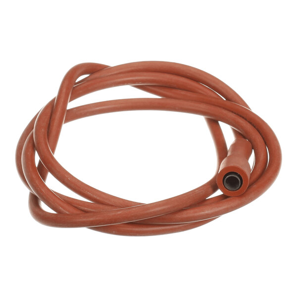 A coiled brown cable with a cylindrical connector at one end, shown against a white background.