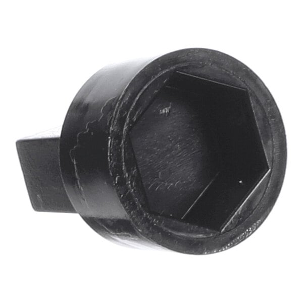 A black, hexagonal socket tool with a cylindrical body and a square drive end.