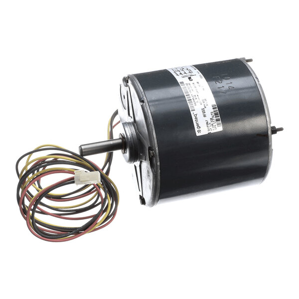 A cylindrical electric motor with a protruding shaft and several colored wires attached.