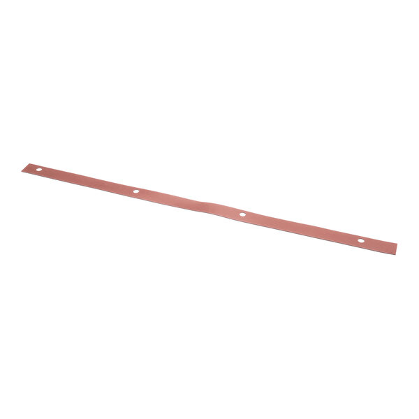 A long, thin, reddish-brown strip with four evenly spaced holes along its length, likely made of a flexible material.