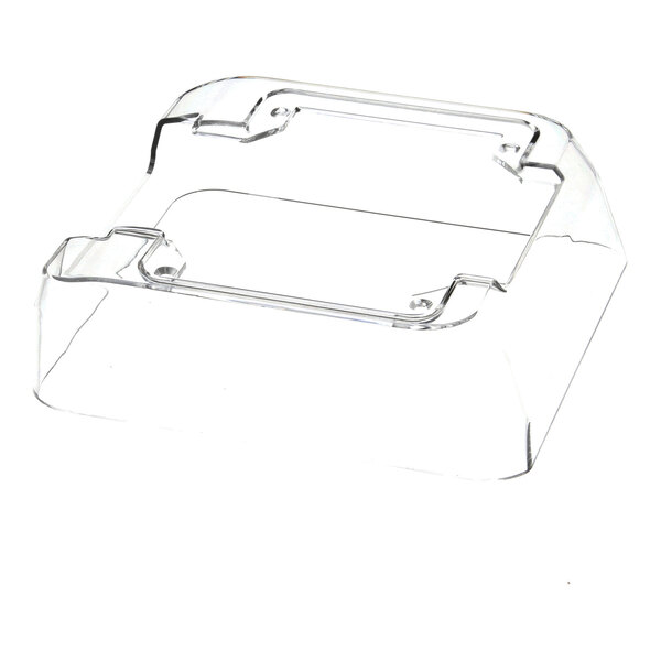 A clear, square-shaped plastic housing with raised edges and cut-out sections on the top surface.