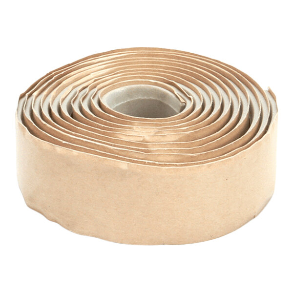 A roll of brown, flat material with a spiral shape, resembling a gasket or sealing tape.