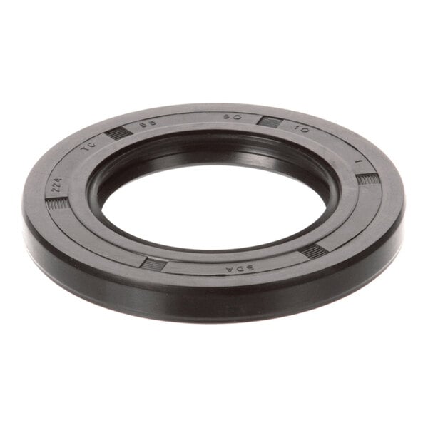 A black circular rubber-like ring with an inner and outer diameter, featuring some markings on its surface.
