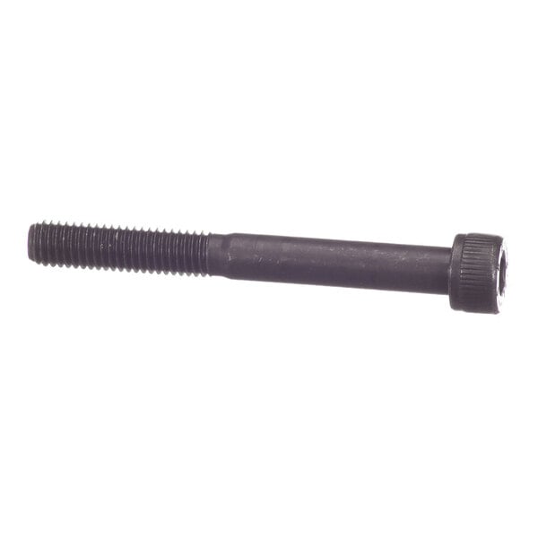 A black metal cap screw with a hexagonal socket head and partially threaded shaft.
