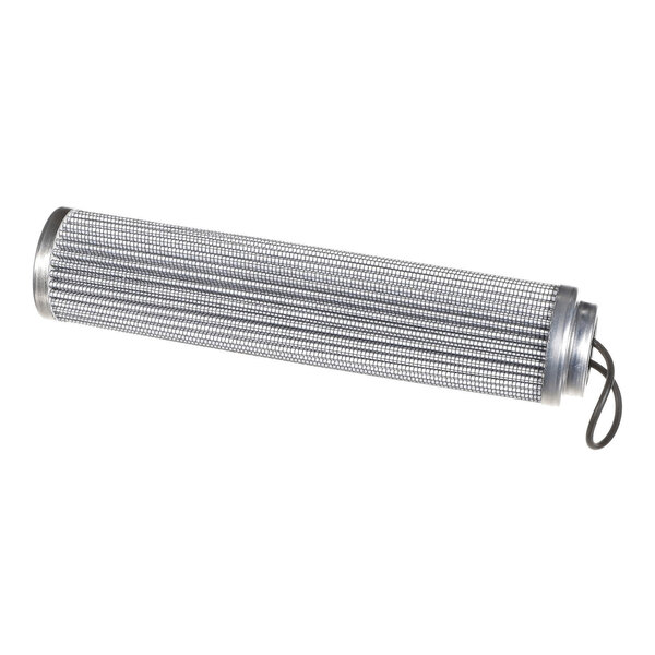 A cylindrical metal mesh filter cartridge with end caps and a looped handle on one end.