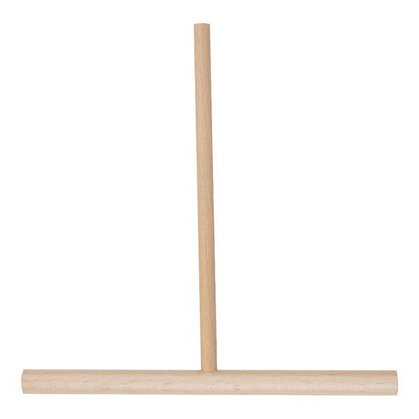 A wooden tool with a long vertical handle attached to a horizontal bar, forming a T-shape.