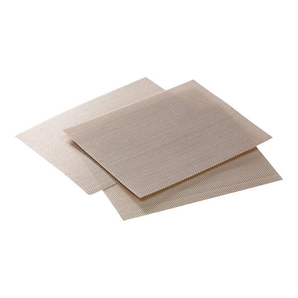 Two rectangular, textured beige pads are stacked on top of each other against a white background.