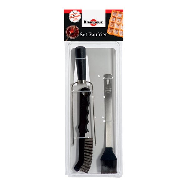 A packaged set containing a cleaning brush and a utensil with a silicone brush head.
