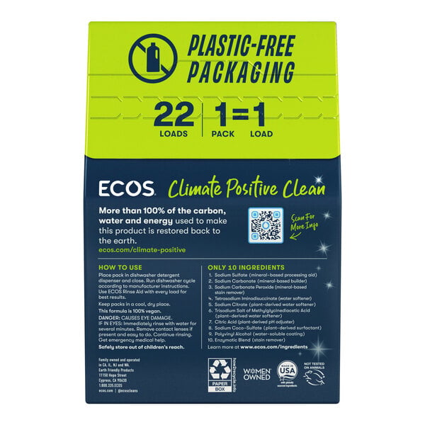 ECOS Pro Plant Powered 969906 22-Count Free & Clear Dishwasher Detergent Packs - 6/Case