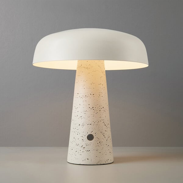 Globe Novogratz 11 1/2" Off-White Metal Cordless Rechargeable LED Table Lamp with Textured Base and Dome Shade - 120V, 3.5W