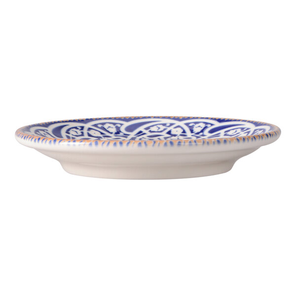 Oneida Passport by 1880 Hospitality 5 1/8" Blue / Cream Round Fine Porcelain Saucer - 24/Case