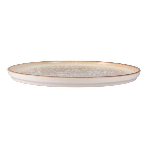 Oneida Cortado by 1880 Hospitality 10 5/8" Beige / Brown Round Fine Porcelain Flat Plate - 6/Case
