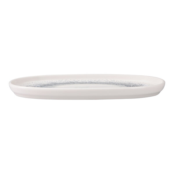 Oneida Noctra by 1880 Hospitality 11 13/16" x 6" Cream / Blue Oval Porcelain Platter - 6/Case