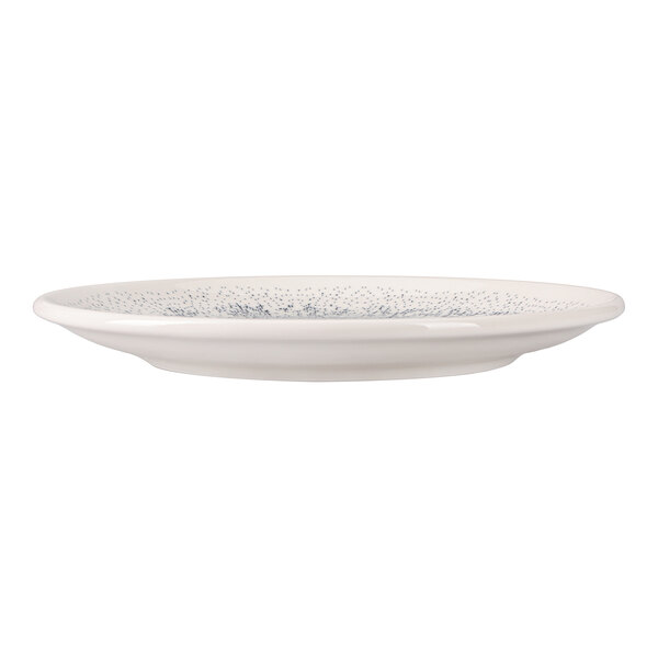 Oneida Noctra by 1880 Hospitality 6 11/16" Cream / Blue Round Porcelain Coupe Flat Plate - 36/Case