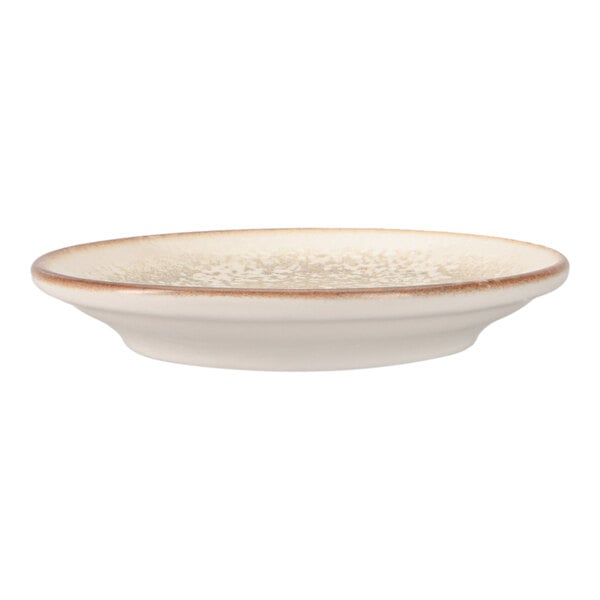 Oneida Cortado by 1880 Hospitality 4 11/16" Beige / Brown Round Fine Porcelain Saucer - 24/Case
