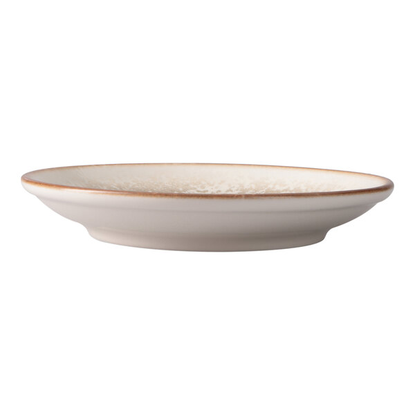 Oneida Cortado by 1880 Hospitality 6 11/16" Beige / Brown Round Fine Porcelain Saucer - 6/Case