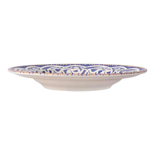 Oneida Passport by 1880 Hospitality 10 5/8" Blue / Cream Round Fine Porcelain Pasta / Salad Plate - 6/Case